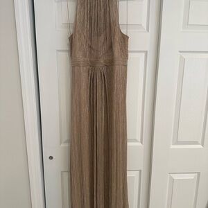 Adriana Pappel Metallic Knit Halter Long Gown